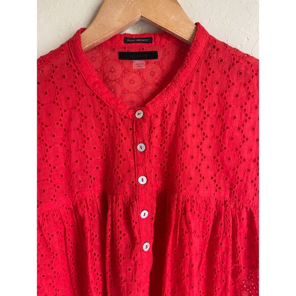 MOTHER Pop Your Top Red Eyelet Lace Peasant Top - Picture 5 of 9
